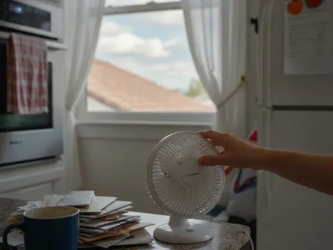 Homeowner using a fan at home before HVAC repair in Providence Village