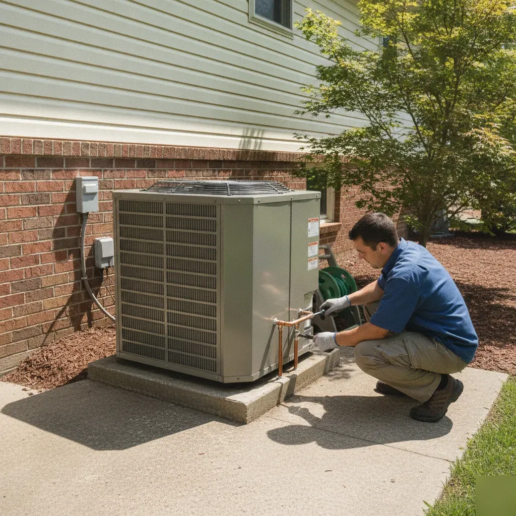 Newly installed AC condenser unit outside a Providence Village home